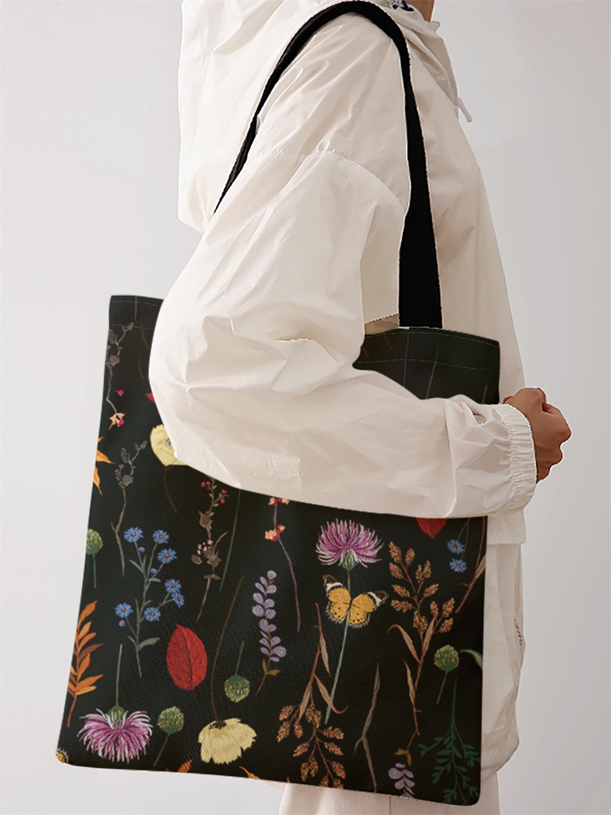 Flower pattern printed casual handbag, reusable fashionable backpack, multifunctional handbag, canvas shopping bag