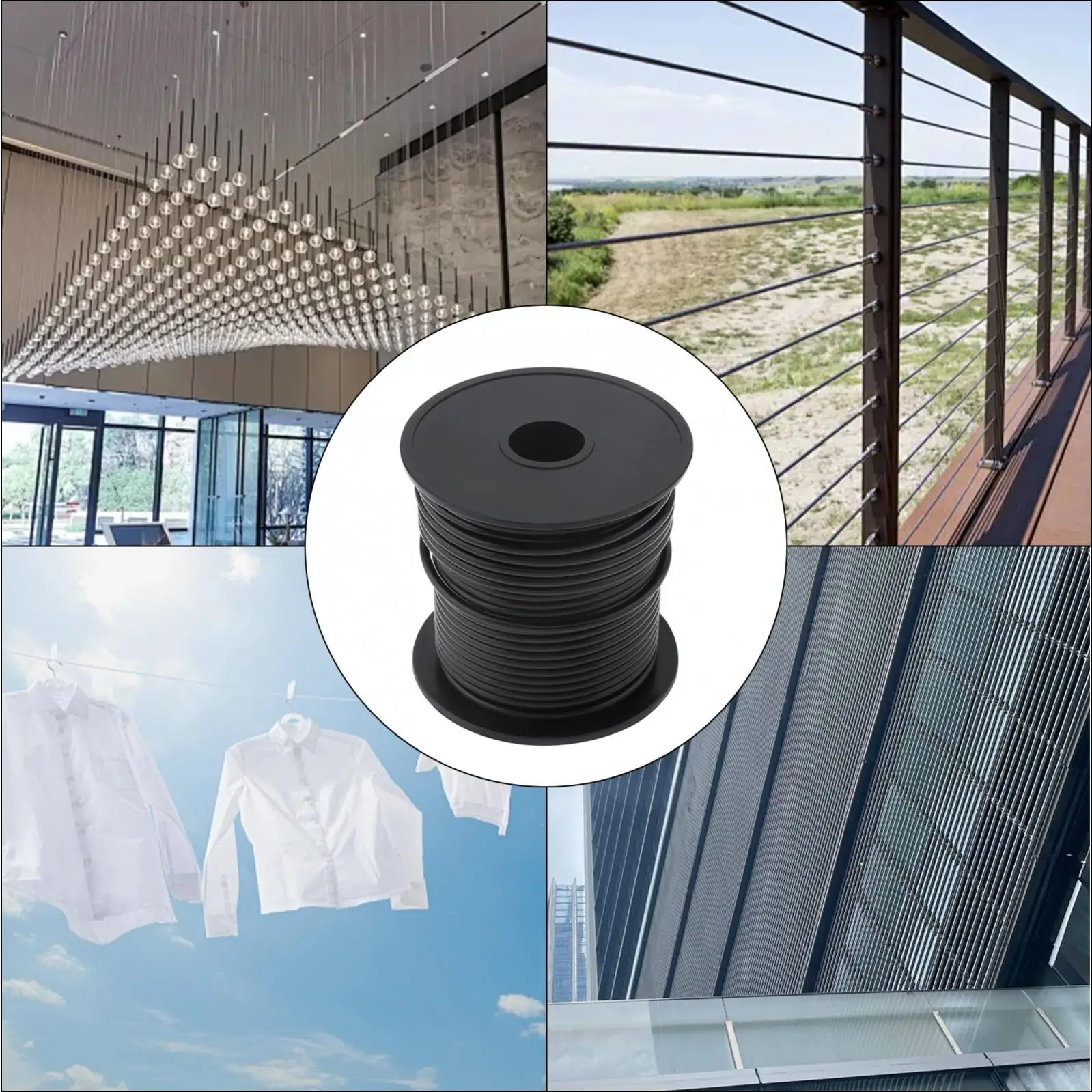 1/8 Inch 30m Wire Nylon Coated Rope Stainless Steel Aircraft Cable Hanging Kit for String Lights Clothes Line M3 Thimble Rigging
