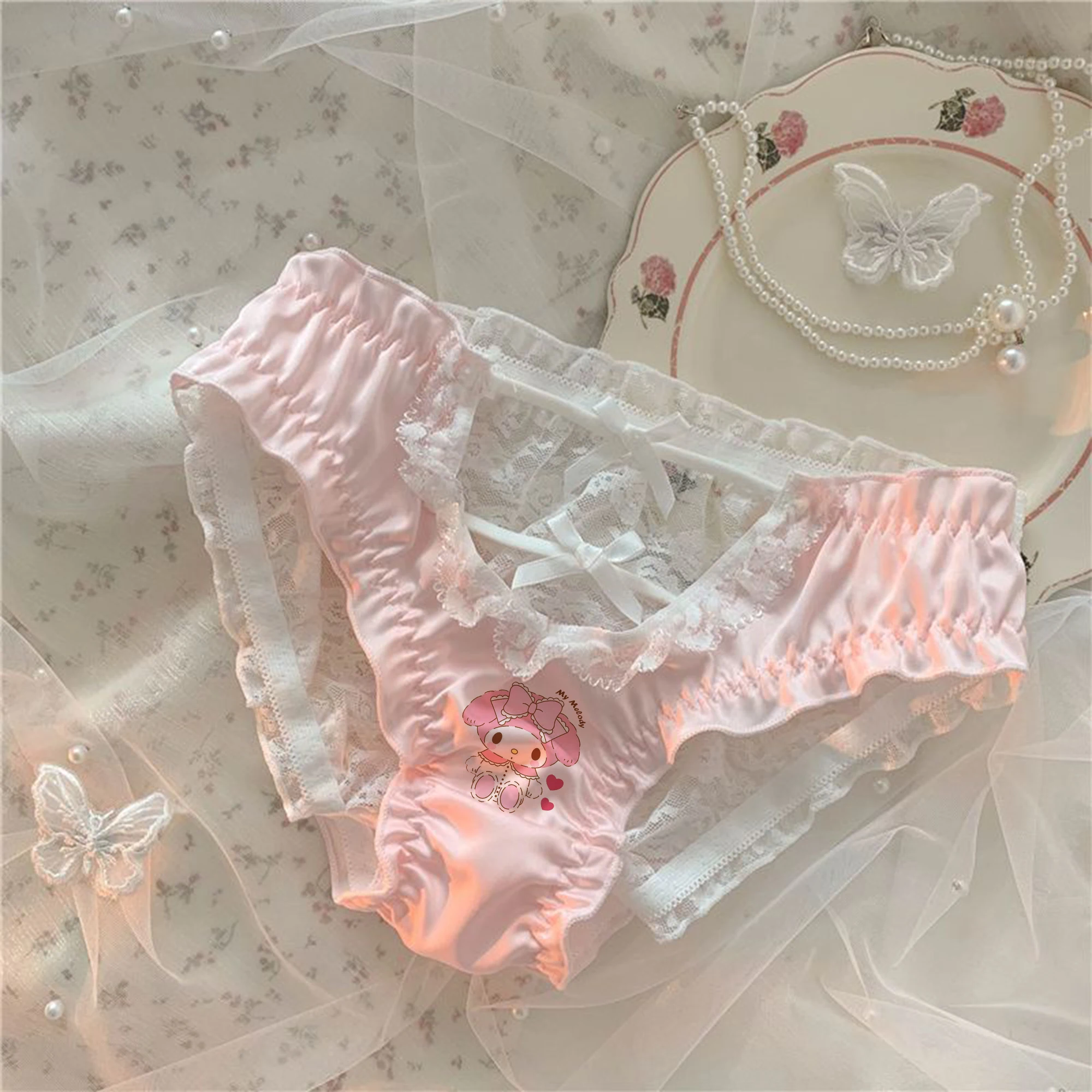 

Kawaii Hello Kitty Kuromi Melody мультяшная милая девушка высокой красоты Стиль на шнуровке чистый желание сексуальный пазл кружевное удобное нижнее белье