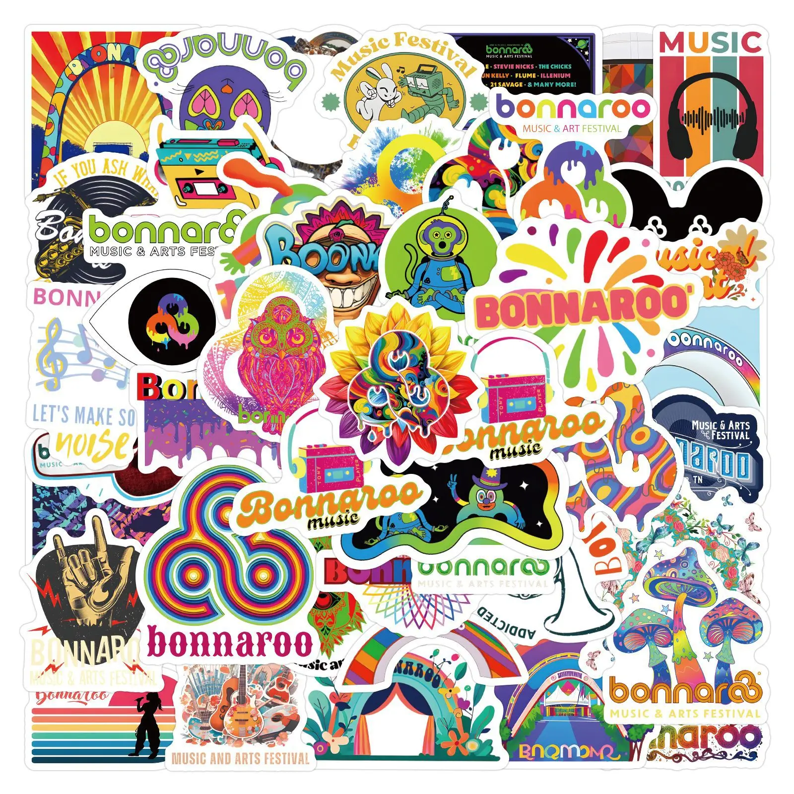 62PCS Bonnaroo Music and Arts Festival Sticker Pack Vinyl