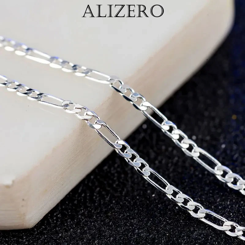 ALIZERO 925 Sterling Silver 2mm Sideways Flat Chain 16/18/20/22/24/26/28/30 Inch Necklace For Women Man Wedding Fashion Jewelry