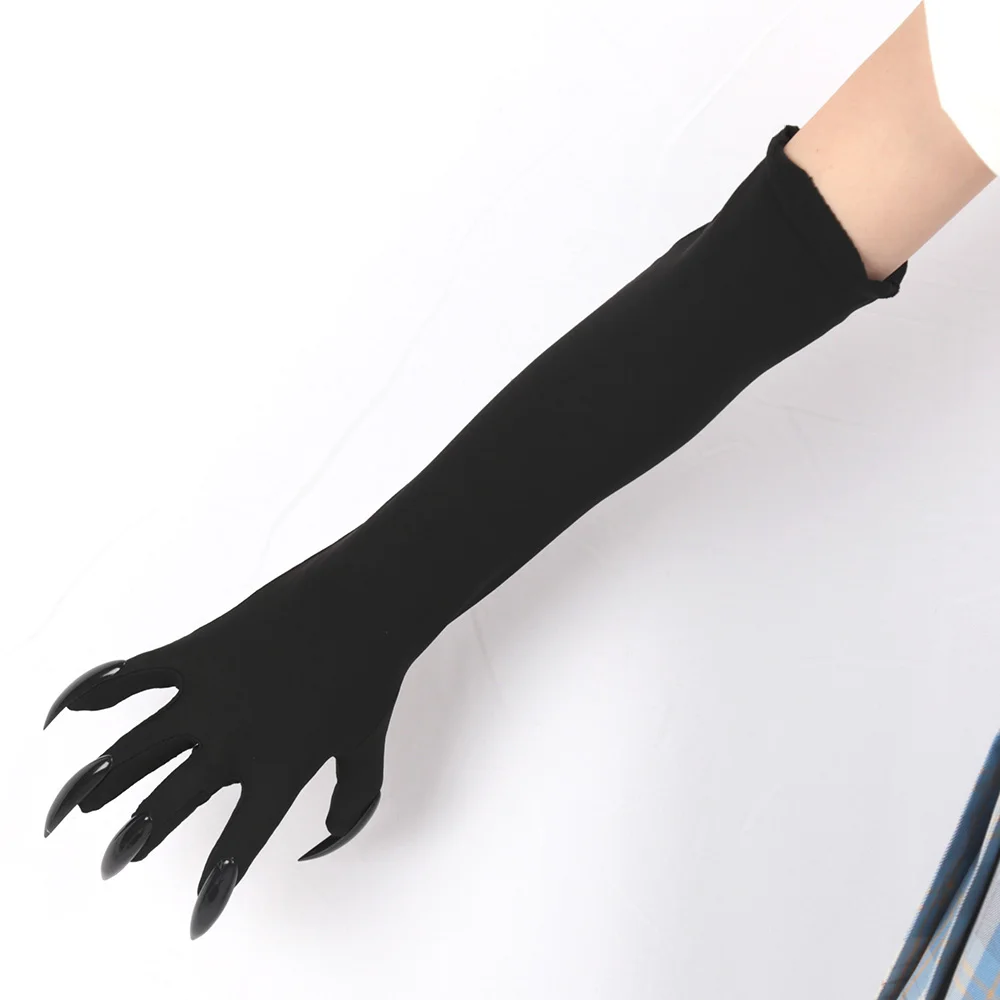 Witch Gloves - Black Satin Mittens for Halloween Cosplay