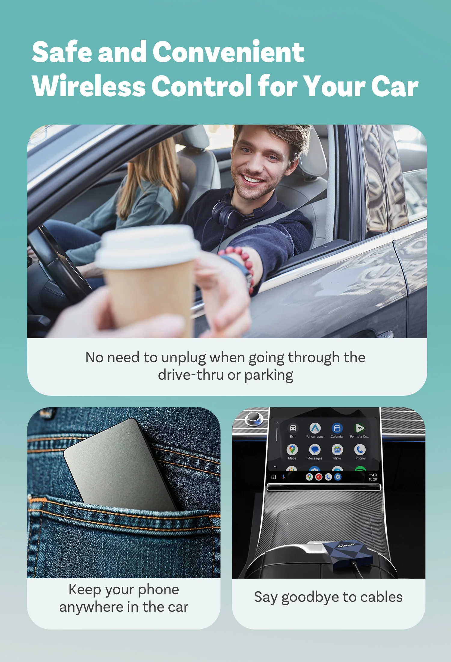 A2Air Wireless Android Auto Adapter Wired to Wireless USB Dongle NFC Connection