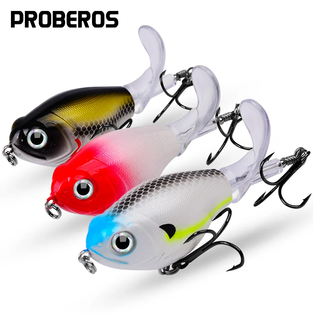 PROBEROS 5PCS Noisy Whopper Popper Lures Kit 11.5g-16g Flopper Fishing  Baits With Rotating Tail Floating Propeller Bass Wobbler