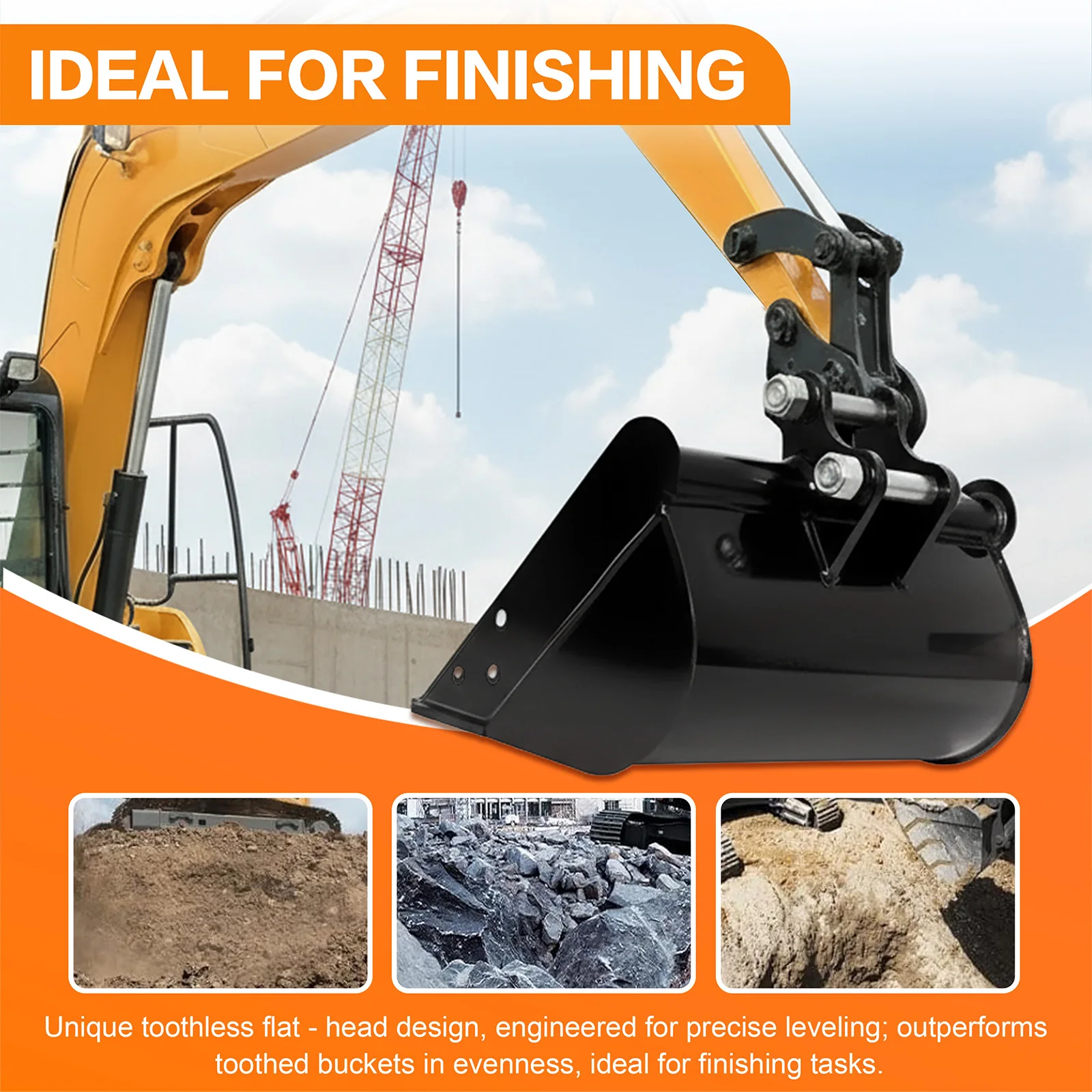 Plain Mud Bucket Grading Attachment for Excavators Heavy Duty Metal Construction Equipment Suitable for Landscaping Earthmoving