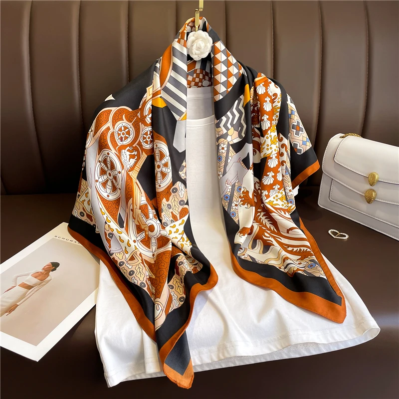 90cm Twill Silk Square Scarf Hijab Women Fashion Headband Bandana Muslim Head Scarves Wrap Spring Shawl Female Foulard Echarpe |