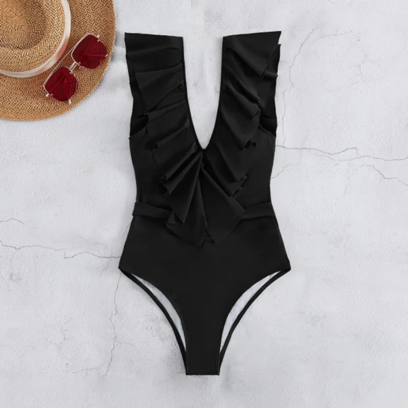 Sexy Ruffle Swimsuit One Piece Swimwear Women 2022 Summer Push Up Bathing Suit Solid Swimming Suit Monokini Beach Wear bikini shorts set