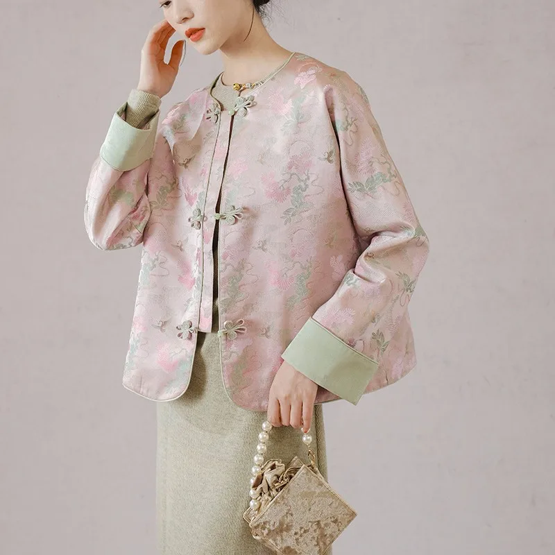 2023 Chinese Style Coat Winter Temperament Fashion Coat All New Jacquard Imitation Song Brocade Plate Buckle Top