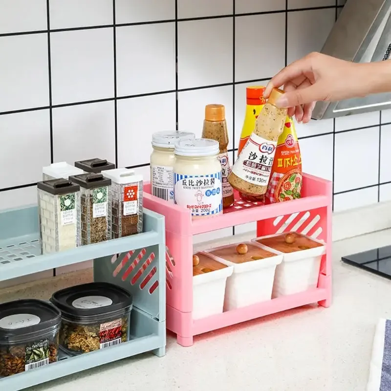 2 Layer Kawaii Minimalist Desk Desktop Organizer Storage Rack Student Dormitory Hollow Shelf Skin Care Storage Shelf New Cute