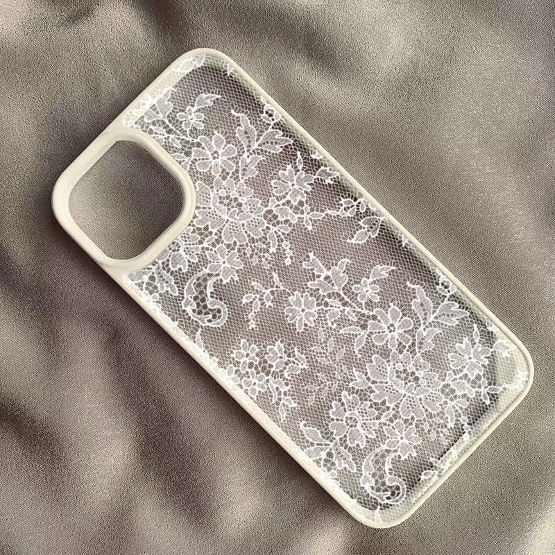 รูปสินค้า เคสลูกไม้สีขาววินเทจ iPhone 17-13 Pro Max
