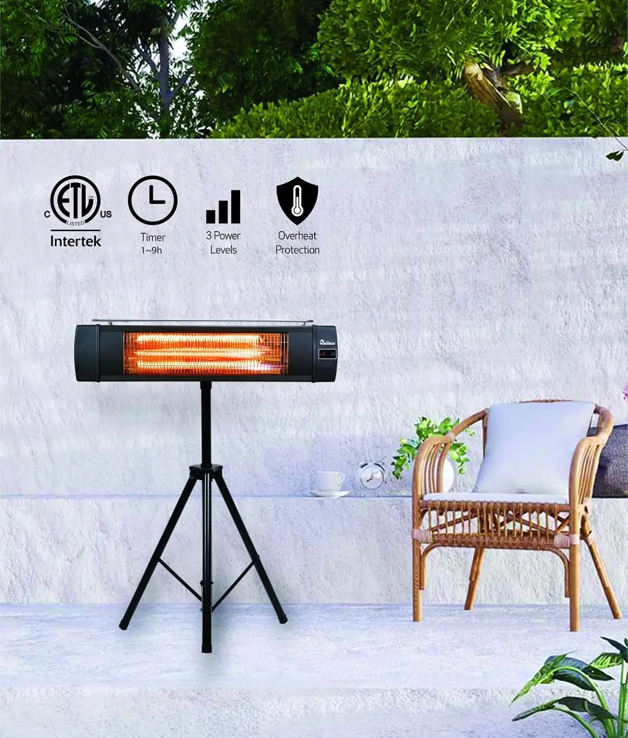 Dr Infrared Heater DR-338 Carbon Infrared Patio Heater with Tripod & Tip-Over Protection, 12.5 Feet Long Extension Cord, Black