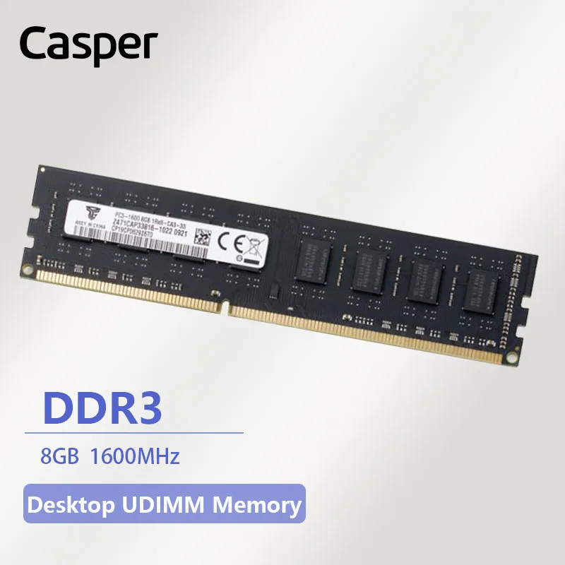 thumbnail image 1 of Casper Desktop Computer DDR3 Ram Memory Module PC Memoria 8GB 1600MHz RAM Wide Compatibility Game Office Work Smoothly (Black), 1 of 4