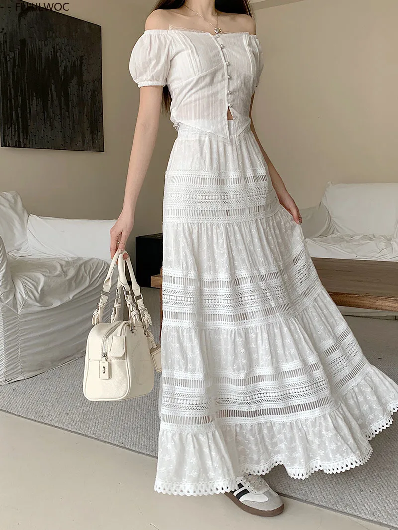 スカート girly lace frill long skirt (white) Amazon.com: Verdusa Women's Lace Long Skirts High Waist