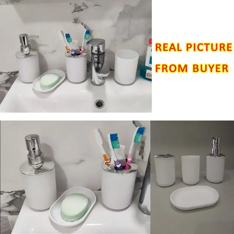 Luxury Bathroom Accessories Plastic Toothbrush Holder Cup Soap Dispenser Dish Toilet Holder Pump Bottle Cup 4pcs Bathroom Set