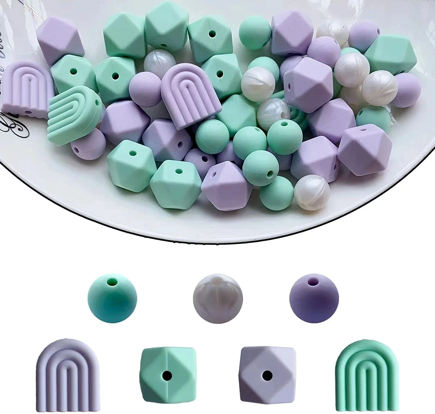 LOFCA Silicone Beads Baby Teething Food Grade Combination Beads For DIY Rainbow Silicone Baby Chewing Teethers