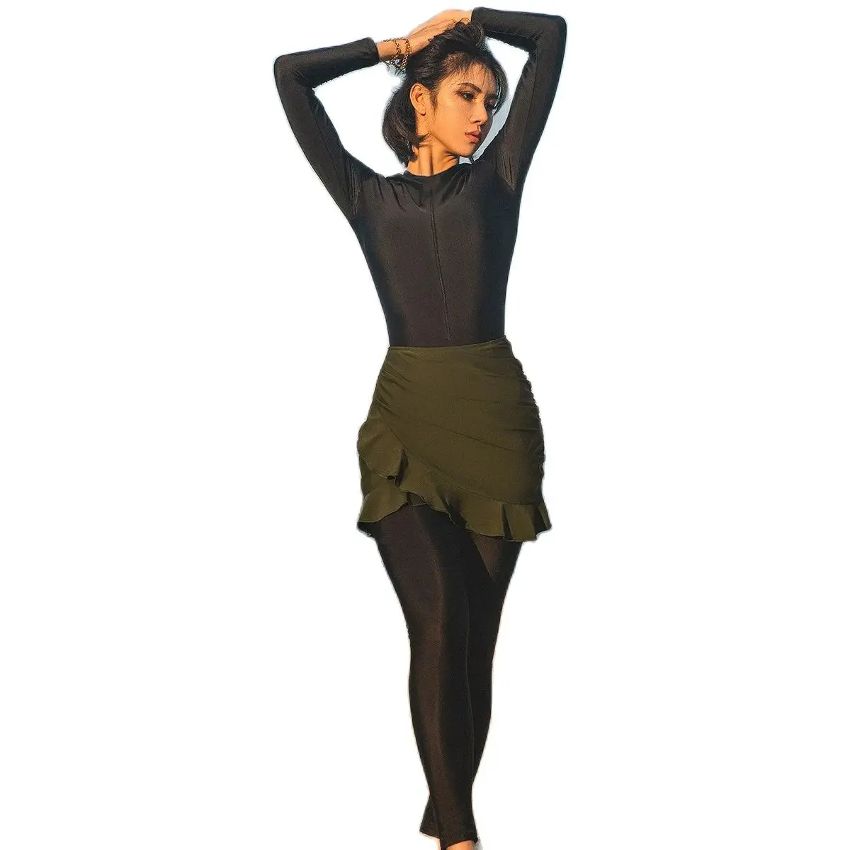 Modesto Burkini Costumi Da Bagno Musulmani Con Cerniera Anteriore Pantaloni Lunghi A Maniche Lunghe E Gonna Corta Bikini Set Burkini Islamique Borkini