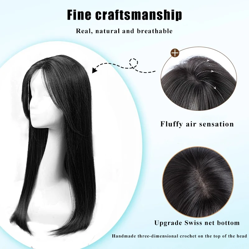 55cm 15X16cm Hairnet Straight Mixed Hair Invisible 3D Toupee Clip in One Piece Hair Extensions Topper for Women Loss