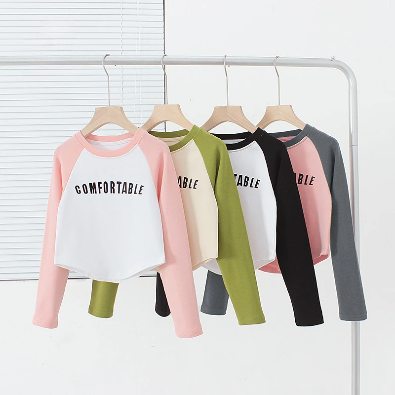 

Autumn New Girls Long Sleeve Short Style Letters T-shirt Children Cotton Cashmere Raglan Bottom Shirt Teens Costumes Wholesale