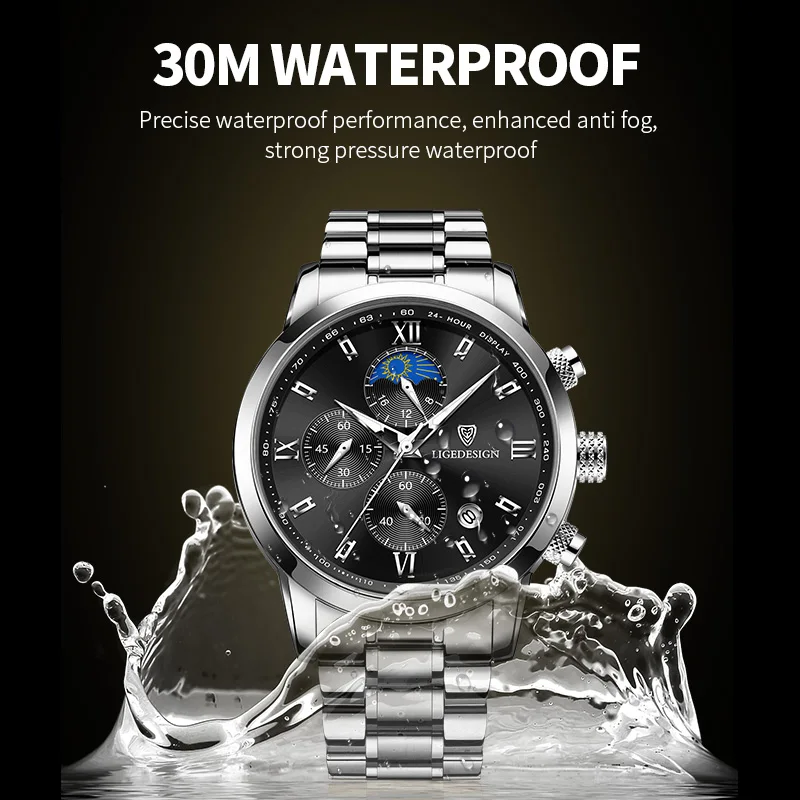 LIGE Men's Watches Luxury Sport Waterproof Watch Men Quartz Wristwatch Chronograph Military Auto Date Clock Relogio Masculino