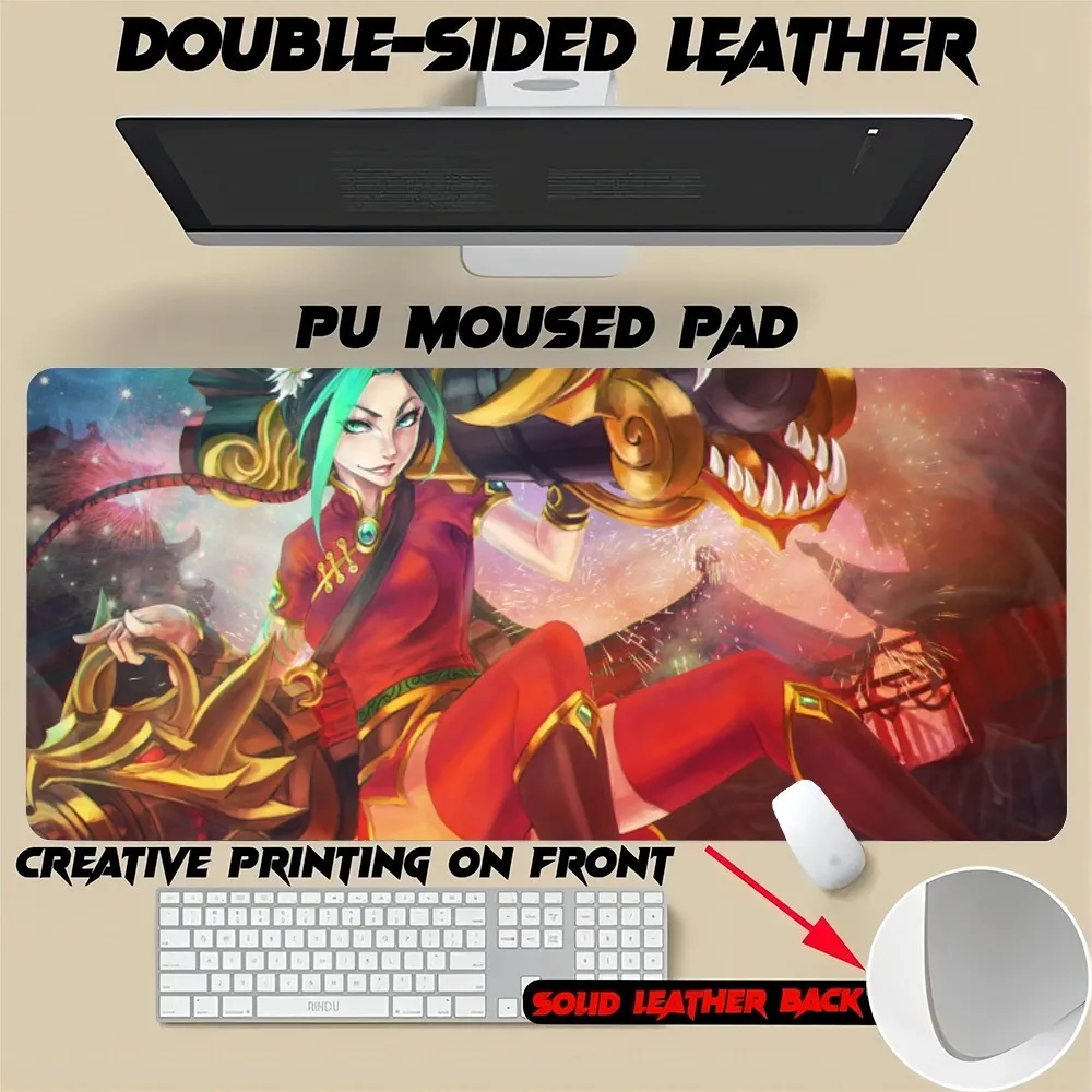 

Jinx League Of Legends Mouse Pad Size For Office Mat Desk Gamer Waterproof retail Table Mat Gameing PU Leather XXL