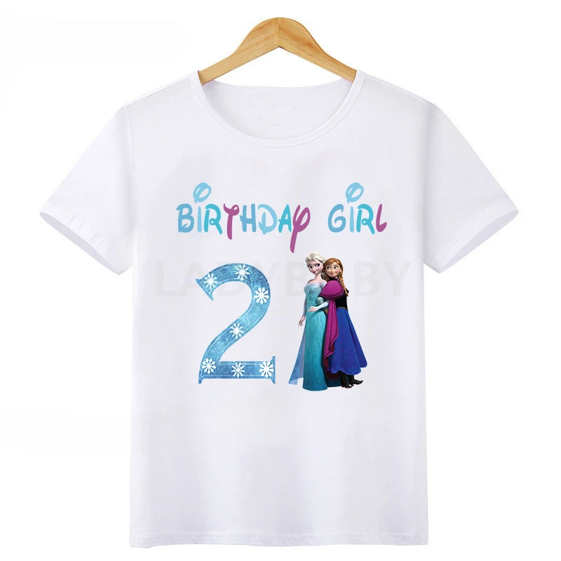 Disney Princess Frozen Elsa Anna Birthday Girl Cotton T-shirt Kids Clothes 1 2 3 4 5 6 7 8 9 Years T Shirt Children's Clothing 6