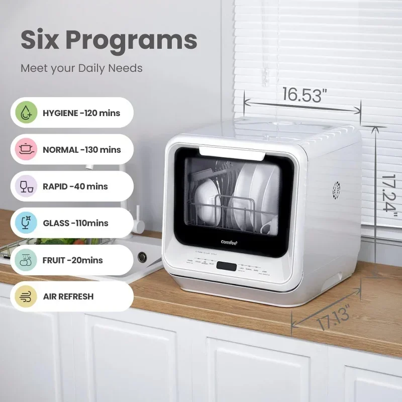 QWPortable Dishwasher with 5L Water Tank,No Hookup Needed,360°Dual Spray,192℉ High-Temp& Air-Dry Function,Dishwasher for RVs 4