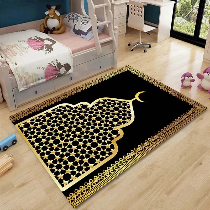 

Gold Muslim Prayer Alfombra Soft Floor Carpet Non-Slip Mats Rectangle Area Rugs for Kids Living Room Bedroom Study Persian Style