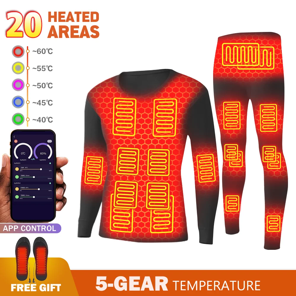 20 Area Heated Thermal Underwear Winter Heating Jacket Underwear Suit Smart  Phone APP Control Temperature USB Battery Powered - AliExpress