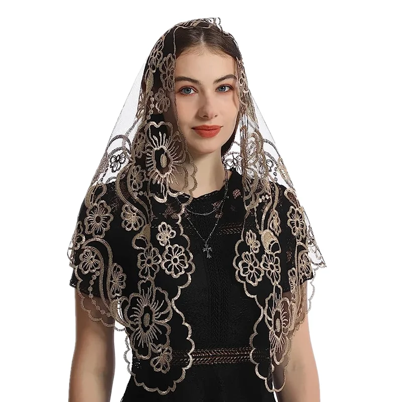 Catholic Church Veil Mass Lace Mantilla Embroidery Head Covering for Women