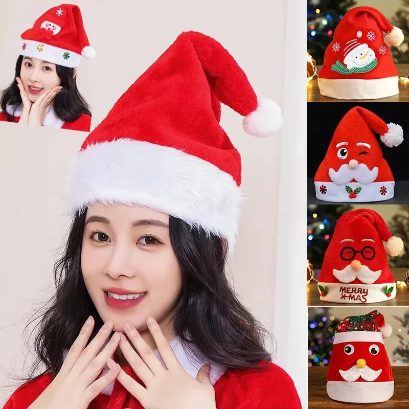 

Рождественская шапка для взрослых и детей, Красная шапка, шапка Санта-Клауса, декоративная шапка, рождественские украшения, для мальчиков и девочек
