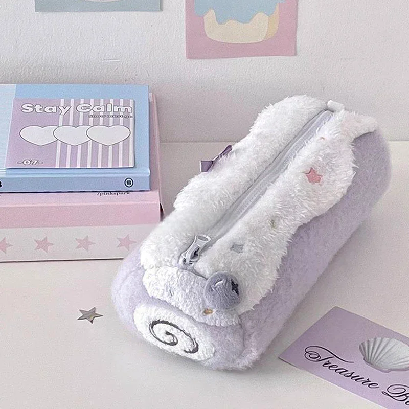 Astuccio in Peluche a Forma di Rotolo di Crema, Grande Capacità, per Studenti, Borsa Portaoggetti per Cancelleria - immagine 5
