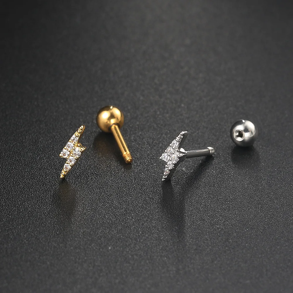 Daith Piercing Earrings for Women Jewelry 1PC Gold Color Lightning Tragus Helix Septum Piercing Cartilage Ear Stainless Steel 6