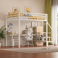 Full Size Loft Bed, Desk & Storage Stairs, Versatile High Loft Bed, No Box Spring Needed, Metal Loft Bed Frame Kids Bed 1