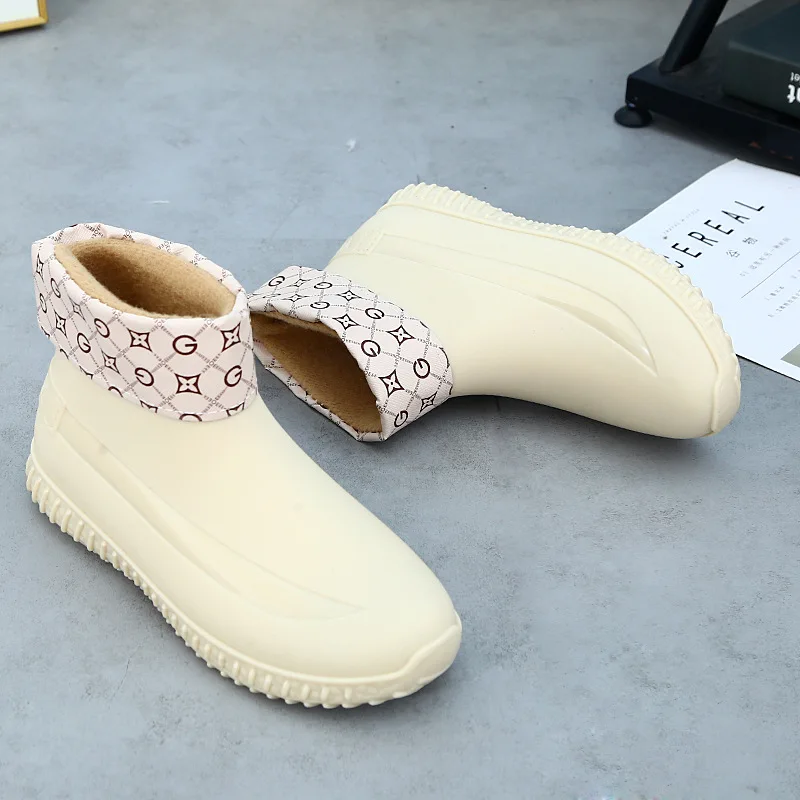 Winter One Fluff Rain Shoes Women Warm Fashion Rain Boots Short Car Wash Kitchen Non-slip Shoes Spring Autumn Single Water Boots