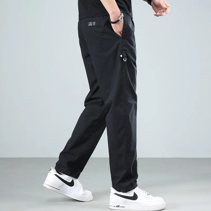 2022 Summer Baggy Casual Pants Men Streetwear Korean Style Black Cotton Straight Trousers