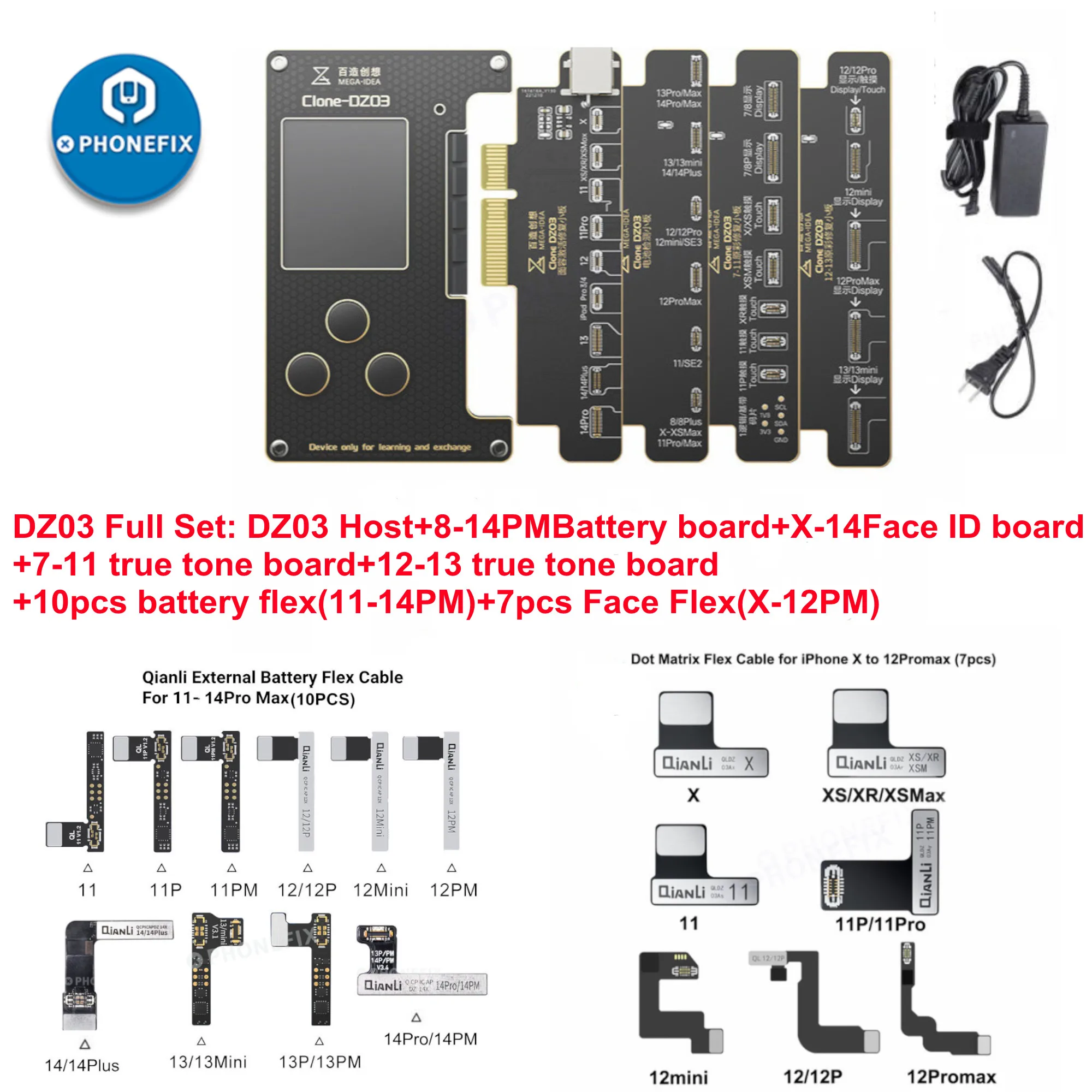 QIANLI Clone DZ03 Dot Matrix Programmer For iPhone X 11 12 13 14 PRO MAX Face ID Dot Projector Battery Repair Cable No Soldering