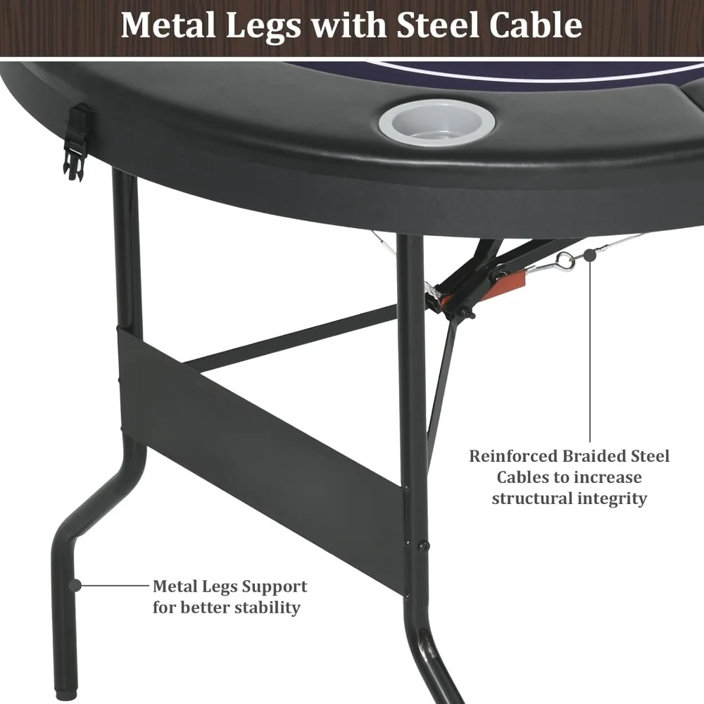 8 Player Folding Poker Tables w/Collapsible Legs,Padded Rails and Cup Holders, Portable Poker Table for Texas Holdem