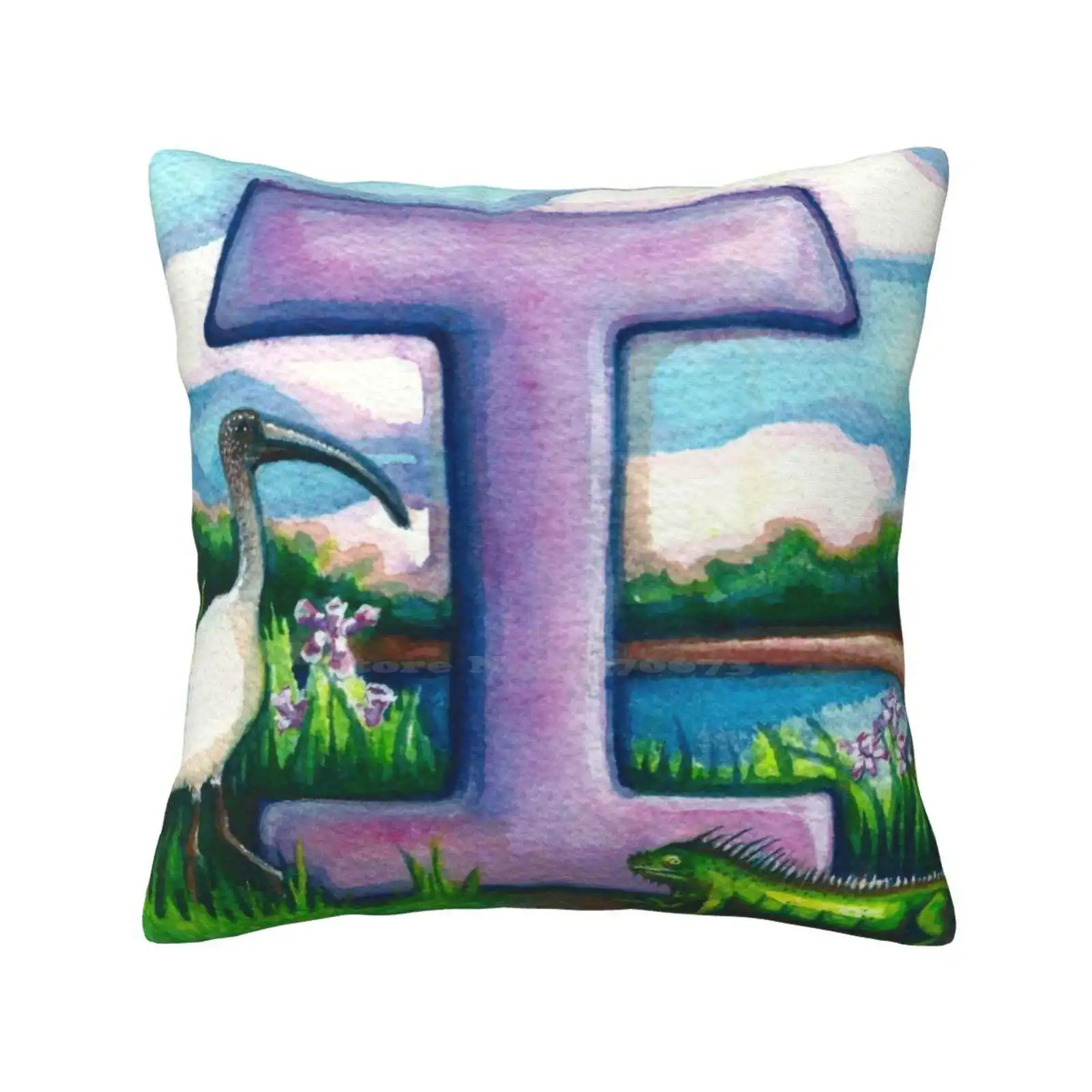 Alfabeto Lettera I Fashion Sofa Throw Pillow Cover Federa Acquerello Alphabet Letter I Emily L Taylor Ibis Iguana Iris