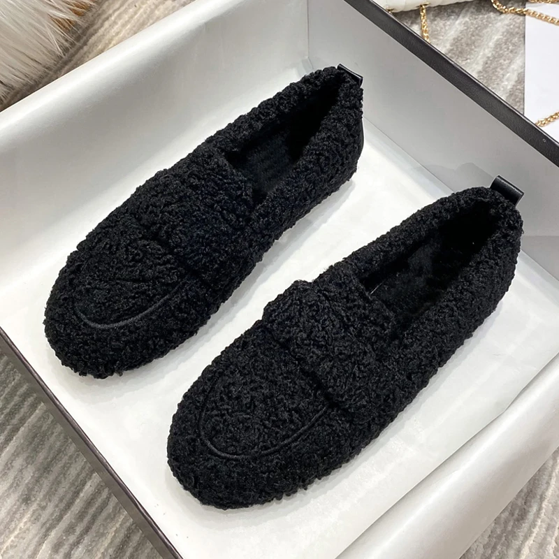 

Concise Lambswool Loafers Woman Warm Plush Moccasiins Ladies Winter Casual Furry Outdoor Slip-on Flat Zapatos De Mujer
