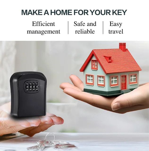 Wall Mounted Key Keeper Combination Lock Waterproof 4Digit Password 5-Key Storage Box Easy Installation for Home/Office Security 4