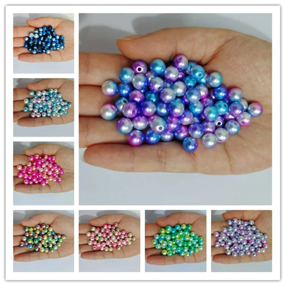 

wholesale Mermaid color 3mm-12mm Round Imitation Rainbow Color Straight hole plastic pearl beads for needlework & Jewelry Making