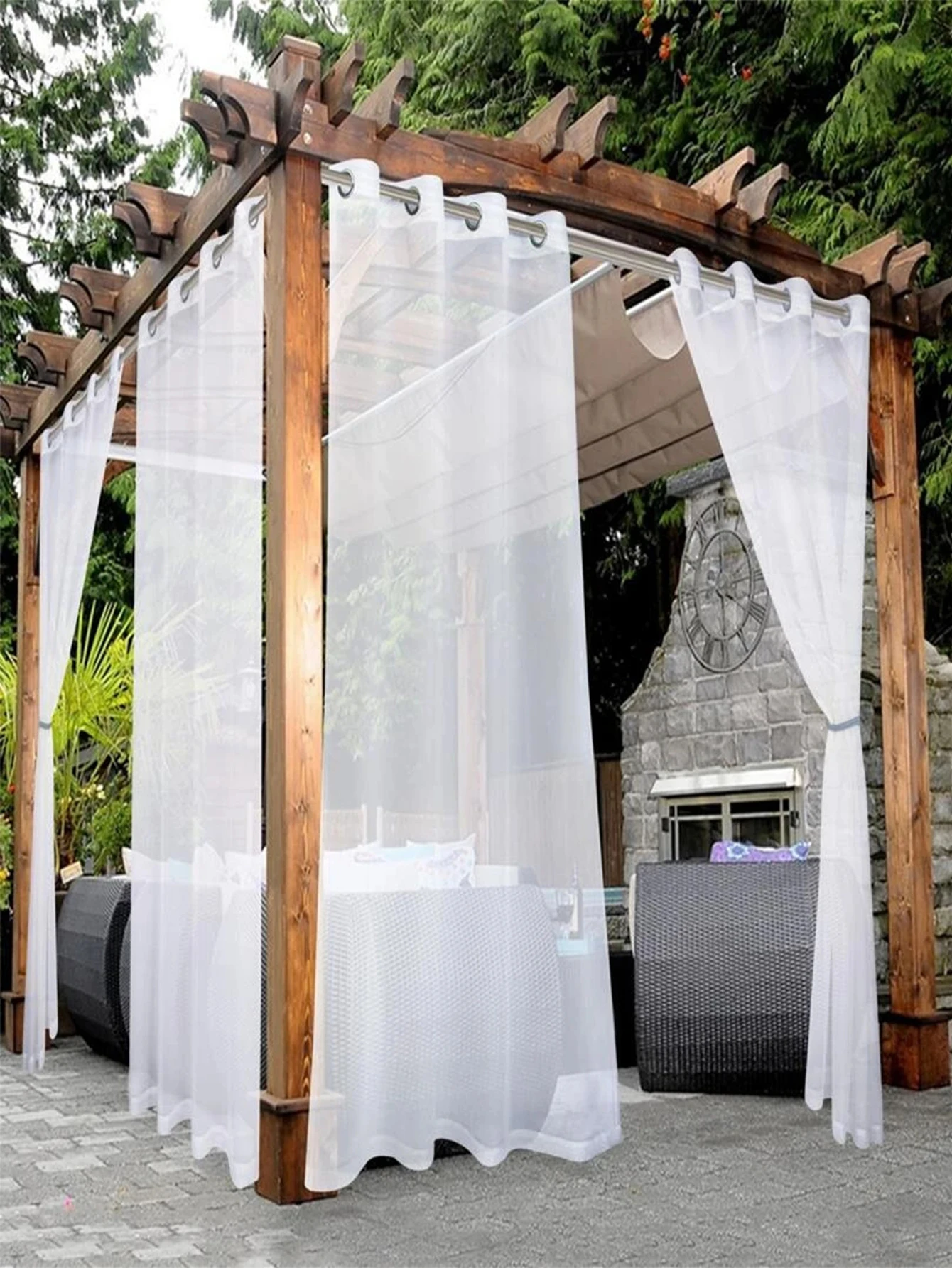 Waterproof Sheer Curtains - Translucent Black White Gray Outdoor Curtains