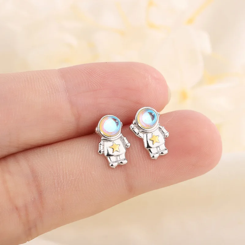 New Cute Space Astronaut Planet Opal Stud Earrings for Women