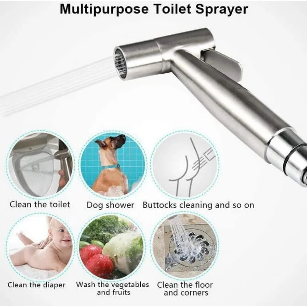 Bathroom Stainless Steel Faucet Spray Handheld Toilet Bidet Faucet Stainless Steel Hand Bidet Sprayers Brushed Water Sprayer 2