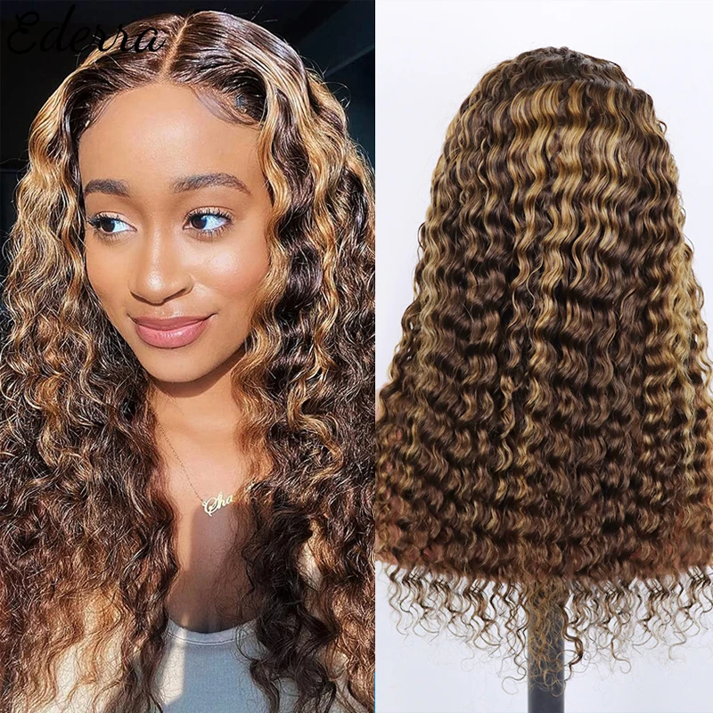 

Highlight Wig Human Hair Deep Wave Frontal Wig 13X1 T Part Ombre Transparent 13X4 Lace Front Wig Curly Human Hair Wig 20 Inch