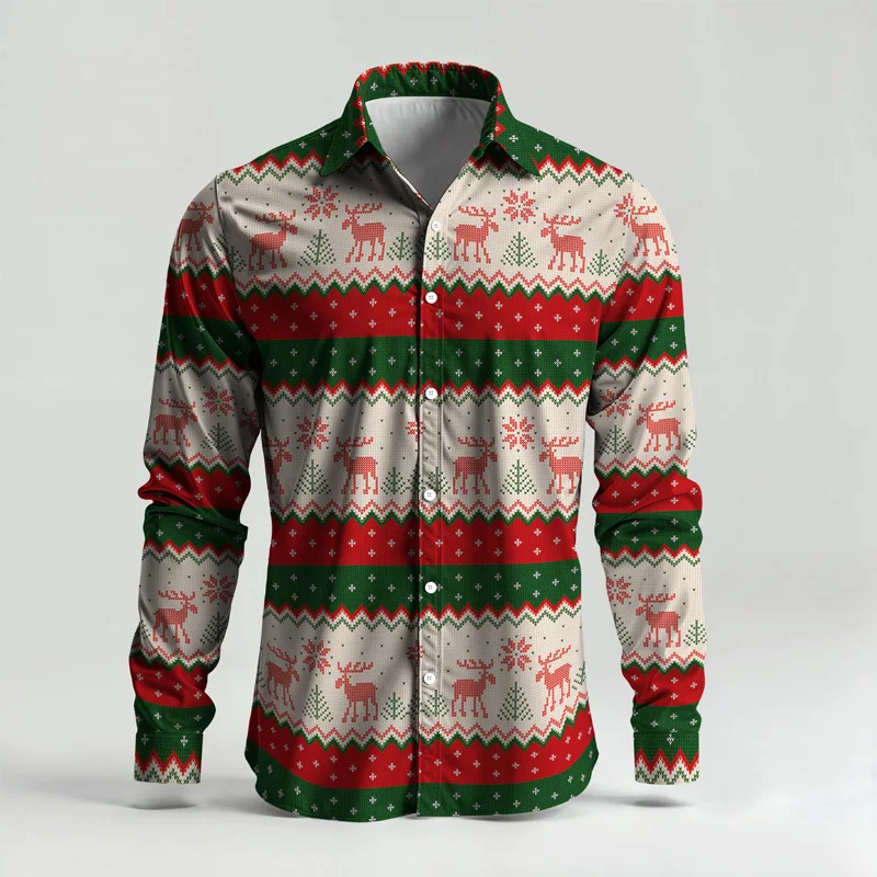 Christmas Printed Men's Shirt Set Two Piece Gingerbread Snowman_voghion.com