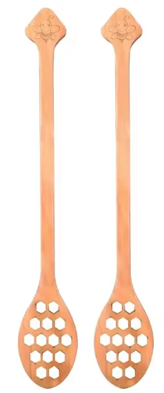 Elegant Wooden Honeycomb Heart Pattern Honey Stirring Spoon with Long Handle - Perfect