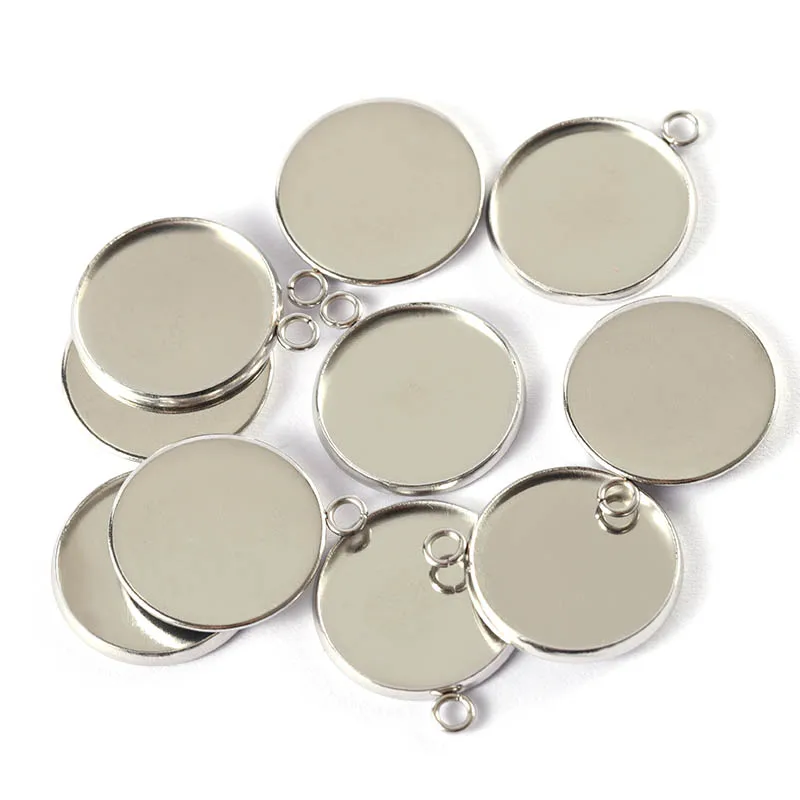 Kit Complet Pour Créer Vos Propres Pendentifs Cabochons - 20 Supports Ronds En Inox + 20 Cabochons Verre - DIY Bijoux Fantaisie