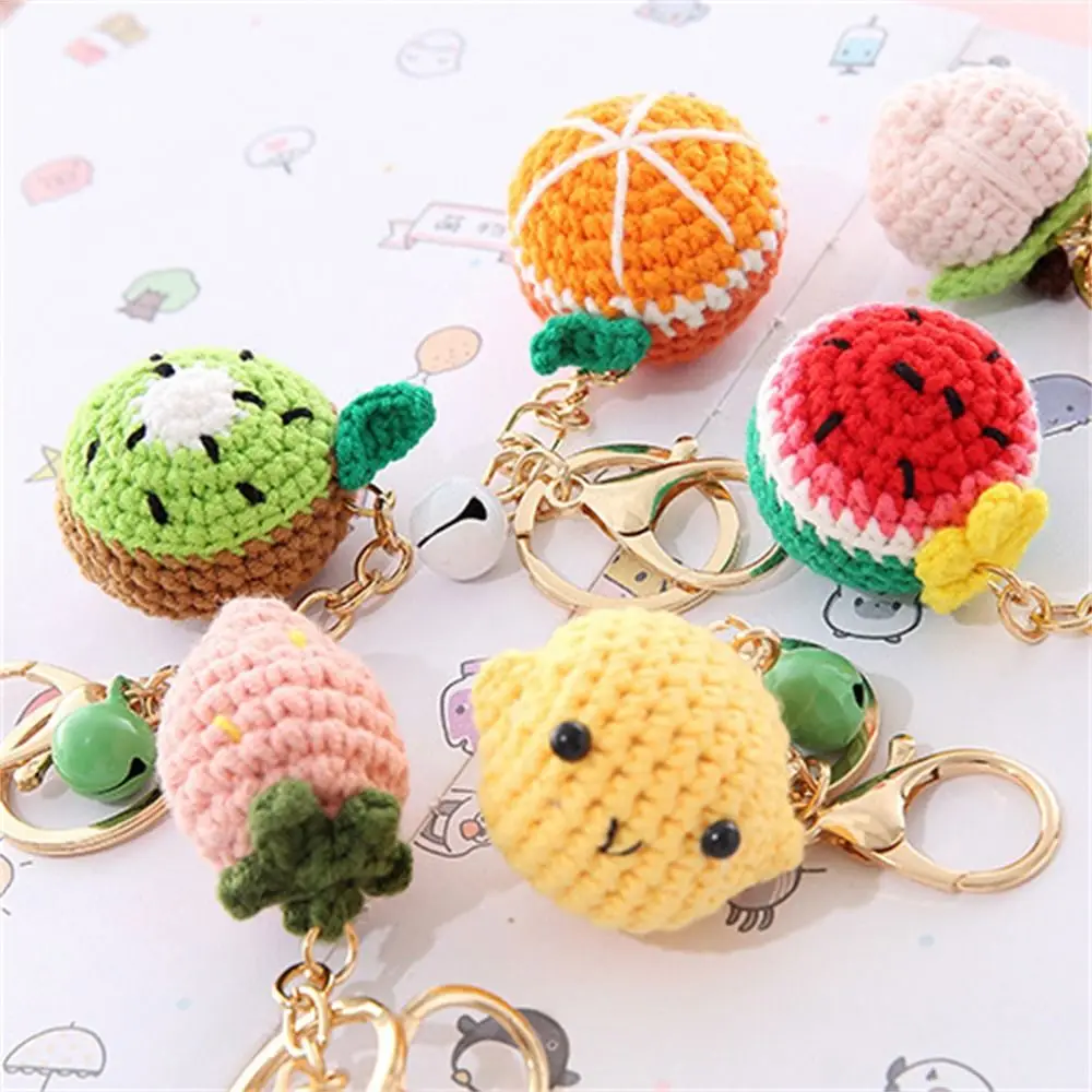 Bag Accessorie Lemon Donut Fruit Keychain Strawberry Crocheted Knitting Car Keychain Wool Hand-woven Knitted Keyring Bag Pendant