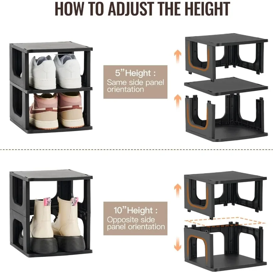 5Tier Small Shoe Rack Vertical Narrow Stackable Organizer with Removable Partition Efficient Shoe Storage for Closet Entryway a